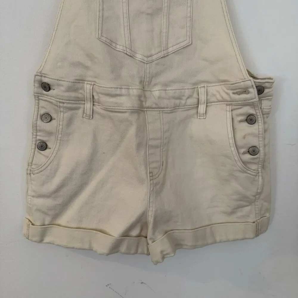 Old Navy Off White Cream Denim Shortalls Womens Medium Overalls 100% Cotton